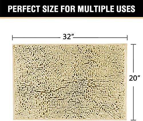 H.VERSAILTEX Ultra Soft Texture Chenille Plush Bath Rugs Floor Mats, Hand Tufted Bath Rug Non Slip Microfiber Door Mat for Kitchen/Entryway/Living Room, 32 by 20 inches, Beige