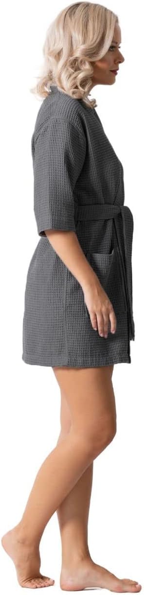 Lightweight Waffle Knit Bath, Spa & Bridesmaids Kimono Short Robes for Women - Quick Dry & Soft