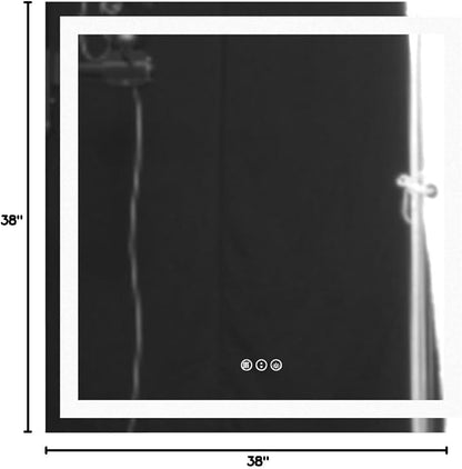 LED Bathroom Mirror, 38"X38" with Front Light and Backlit | Stepless Dimmable, Anti-Fog, Shatter-Proof, HD Reflection, Memory, 3 Colors Lighting Square Mirror, UL Listed