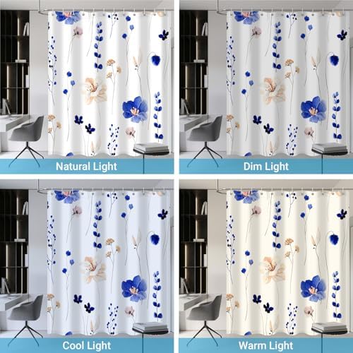 WITHLOC Floral Shower Curtains for Bathroom, Navy Blue, 72" W x 72" L
