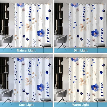 WITHLOC Floral Shower Curtains for Bathroom, Navy Blue, 72" W x 72" L