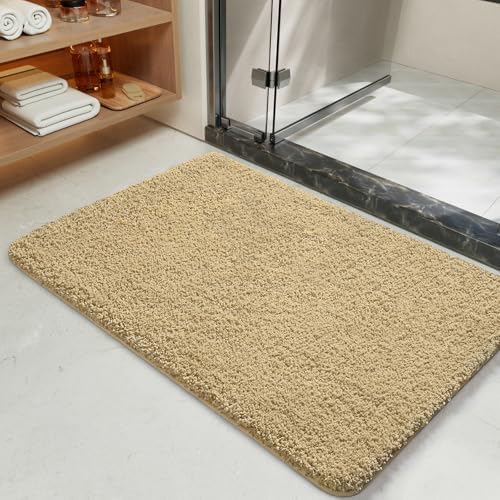 LOCHAS Bathroom Rugs 24x17 Inch, Microfiber Bath Rug Non Slip, Beige