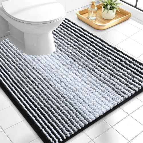OLANLY Toilet Rugs U-Shaped 24x20, Soft Chenille Contour Bath Mat, Black