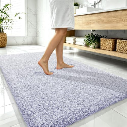 OLANLY Microfiber Bathroom Rugs 59x35, Quick Dry Mat, Lavender and White