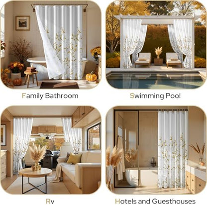 HOMEIDEAS Gold Botanical Shower Curtain 71×74 Inches