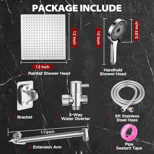 Shower Head,12 ”High Pressure Rainfall Shower Head with Handheld Dual Spray