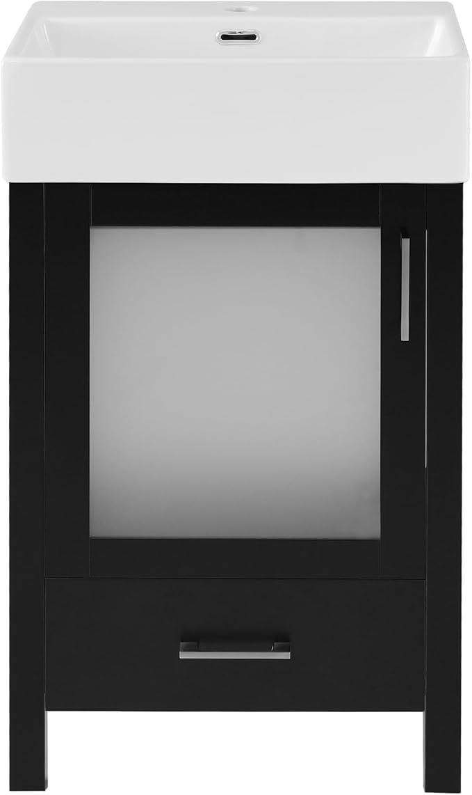 Merax 20 Inch Bathroom Vanity with Ceramic Sink and Ample Storage,Ideal for Small Bathrooms,Black
