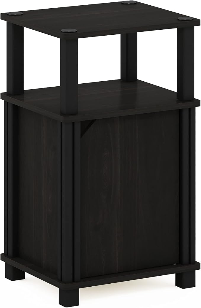 Furinno JUST Night Stand, 3-Tier Nightstand with Door Cabinet, Side Table, End Table with Open Shelf, for Living Room, Bedroom, Espresso