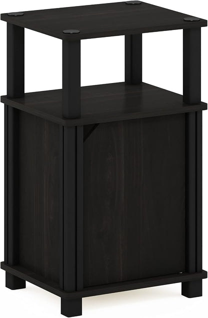 Furinno JUST Night Stand, 3-Tier Nightstand with Door Cabinet, Side Table, End Table with Open Shelf, for Living Room, Bedroom, Espresso