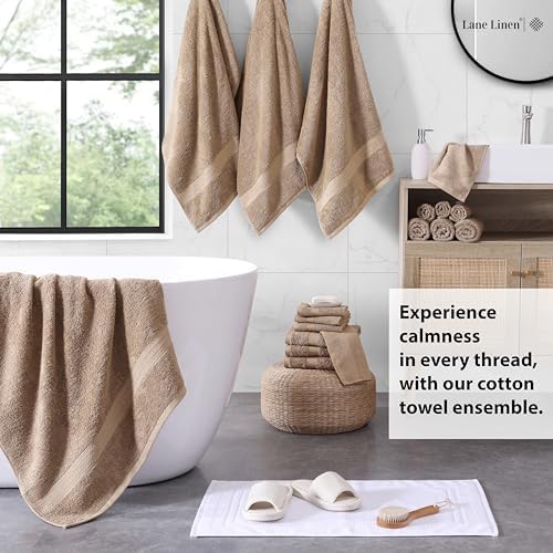 LANE LINEN Towel Set Quick Dry 100% Cotton 18 Piece Soft Absorbent - Taupe