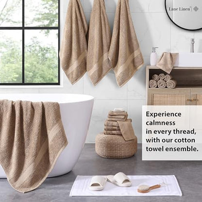 LANE LINEN Towel Set Quick Dry 100% Cotton 18 Piece Soft Absorbent - Taupe