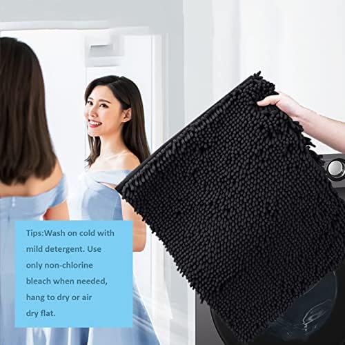 RUN HELIX Bathroom Rugs Set 2 Piece Thick Chenille Bath Mats, Soft Quick Dry Plush Absorbent Bath Rugs with Non-Slip PVC Backing, 32x20+24x16 Inch Black