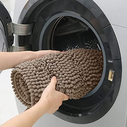 ACCUMTEK Terraloom Striped Dark Beige Bathroom Rug Mat 36"x24" Ultra Soft, Non Slip Chenille Bath Rugs, Absorbent Plush Shaggy Bath Mats for Bathroom, Bedroom, Shower, Tub,Taupe