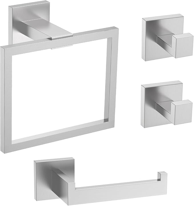 TURS Brushed Bathroom Accessory Set Towel Ring Set Stainless Steel Toilet Paper Holder Towel Ring Robe Hook Wall Mount