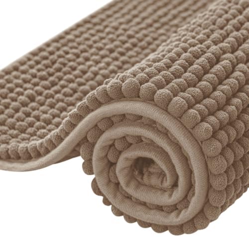 SUBRTEX Bathroom Rugs, 24" x 44" Chenille Bath Rug Soft Short Plush Bath Mat Soft Shower Mat Water Absorbent Shower Mat Quick Dry Machine Washable, Taupe