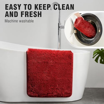 TECHMILLY Super Soft Shaggy Bathroom Runner Rugs, Absorbent Thick Non Slip Microfiber Bath Rugs, Quick Dry Machine Washable Bath Mat for Bathroom Floor, Bathtub and Shower 17"x47" Red