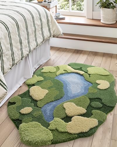 DEXI Cute Moss Bath Mat, Green Oval Bathroom Rugs, 55x39