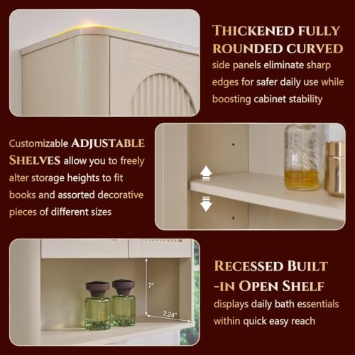 Bathroom Fluted Arched Wall Cabinet Set 2, 23.6''W Medicine Cabinet, Cream