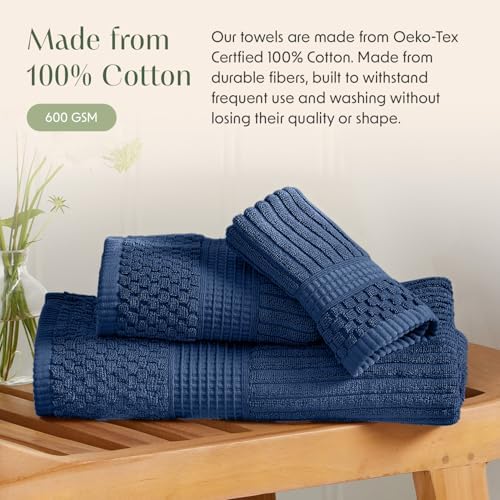 Springtree Home 100% Cotton Bath Towel Set | 4-Pack | Textured | Navy