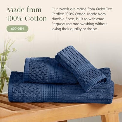 Springtree Home 100% Cotton Bath Towel Set | 4-Pack | Textured | Navy