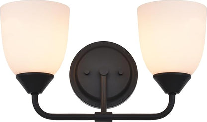 Black 2-Light Traditional Bathroom Vanity Light Fixtures Over Mirror, Modern Vanity Lights for Living Room, Standard E26 Base, Textured Black