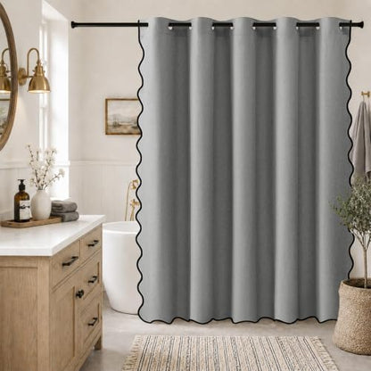 Furlinic Grey Scalloped Shower Curtain No Hook 84 Inch Long Fabric Modern