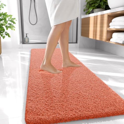 OLANLY Microfiber Bathroom Runner Rugs 47x20, Ultra Soft Bath Mat, Coral