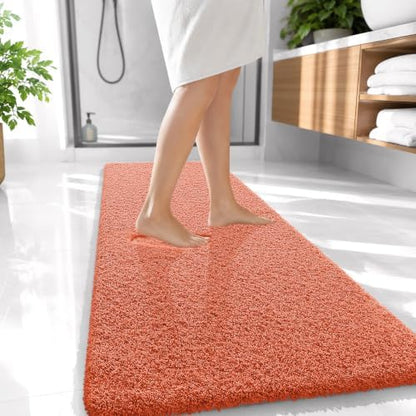OLANLY Microfiber Bathroom Runner Rugs 47x20, Ultra Soft Bath Mat, Coral