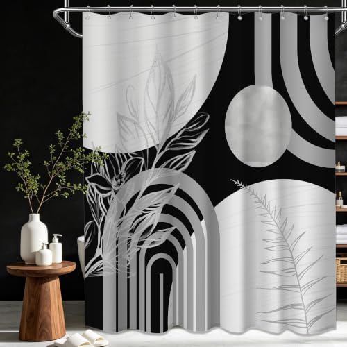 Grey and White Extra Long Shower Curtain, Tall 72X96 in, Mid Century