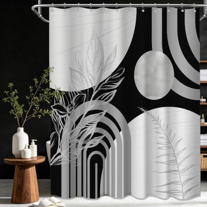 Grey and White Extra Long Shower Curtain, Tall 72X96 in, Mid Century