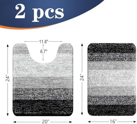 OLANLY Micorfiber Bathroom Rug Set 2 Piece, 24"x16"+U-Shaped 24"x20"
