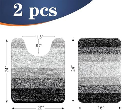 OLANLY Micorfiber Bathroom Rug Set 2 Piece, 24"x16"+U-Shaped 24"x20"
