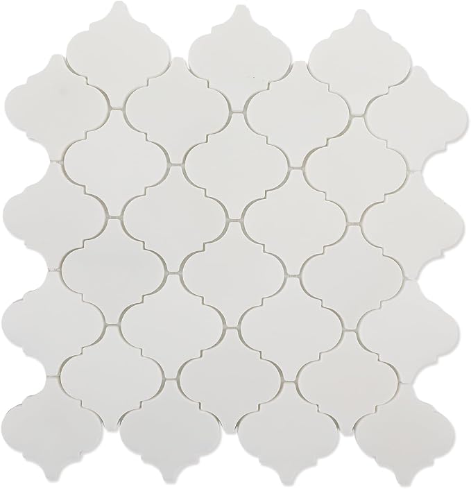 3 Inch Arabesque Lantern White Marble Mosaic Tile for Wall Floor, 5 Sheets | Water & Heat Resistant Honed Marble Backsplash Tiles for Kitchen Bathroom Fireplace Surround Durable Unique Veins 5SQFT