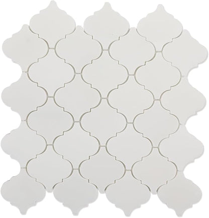 3 Inch Arabesque Lantern White Marble Mosaic Tile for Wall Floor, 5 Sheets | Water & Heat Resistant Honed Marble Backsplash Tiles for Kitchen Bathroom Fireplace Surround Durable Unique Veins 5SQFT