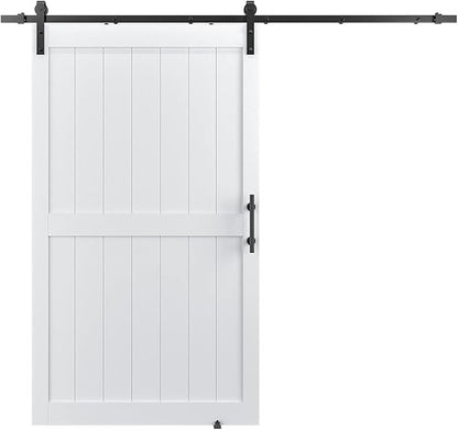 48in x 84in MDF Sliding Barn Door with 8ft Barn Door Hardware Kit & Handle | White Solid Barn Door Slab Covered with Water-Proof PVC Surface, Pre-Drilled Holes Easy Assembly, H-Frame