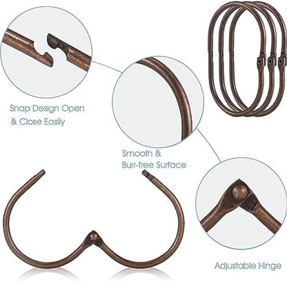 Goowin Shower Curtain Rings, 12 Pcs Shower Curtain Hooks, Oval Snap Shower Rings for Curtain, Metal Shower Curtain Rings Rust Proof, Glide Smoothly Shower Hooks for Shower Curtain Rod (Bronze)