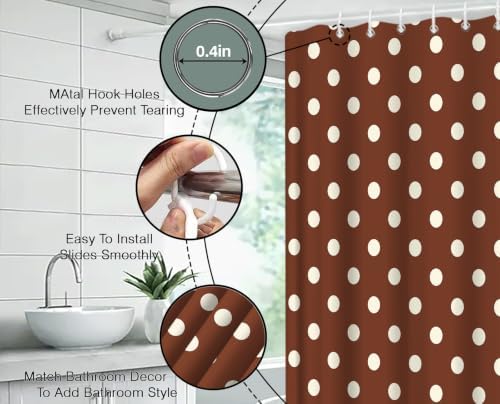 Polka Dot Shower Curtain Brown White Dots Vintage Retro Fabric Decorative Bathroom Curtains with Hooks,75" Wx70 H