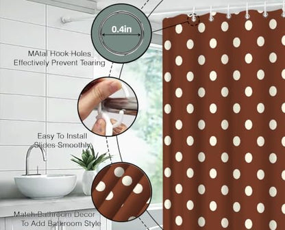 Polka Dot Shower Curtain Brown White Dots Vintage Retro Fabric Decorative Bathroom Curtains with Hooks,75" Wx70 H
