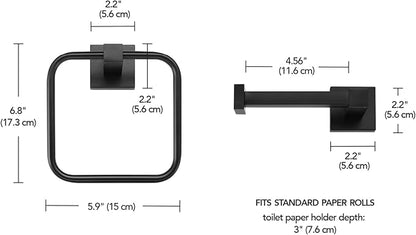 Globe Electric 63000101 3-Piece Powder Room Set, Matte Black, 13" 2-Light Vanity Fixture, Seeded Glass Shades, Towel Ring, Toilet Paper Holder, Bathroom Decor, Lighting Over Mirror, Home Essentials