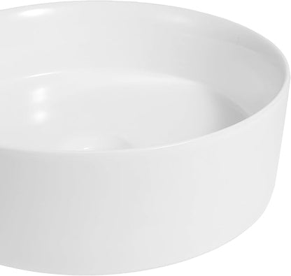 JONATHAN Y Contemporary Round Ceramic Vessel Sink, 14.25" White Bathroom Sink Above Counter, Modern Straight-Sided Porcelain Vanity Sink Bowl, Art Deco Vanity Top Basin for Lavatory and Powder Room