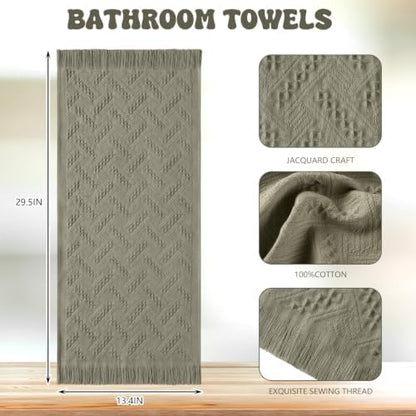 HunnmingRe 4 Pack Boho Hand Towel for Kitchen, Sage Green