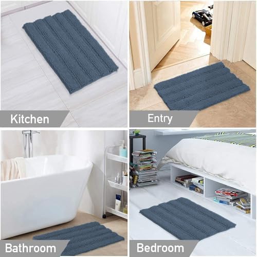 Turquoize Bathroom Rug 20"x32", Absorbent Chenille Bath Rug, Blue Indigo