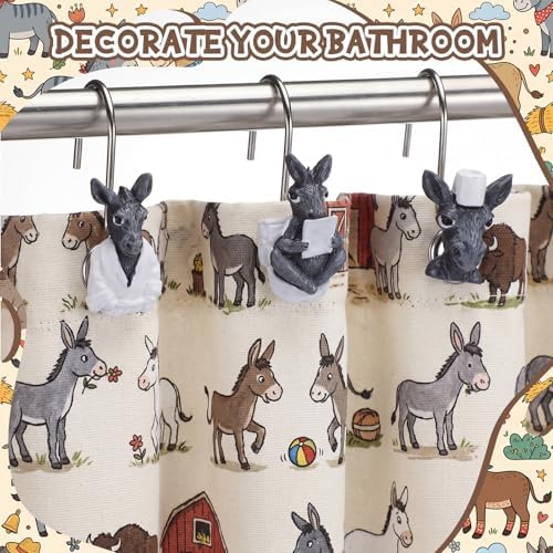 Roowest 12 Pcs Donkey Shower Curtain Hooks, Stainless Steel Farmhouse