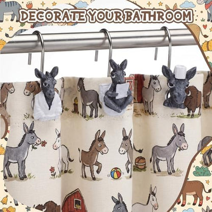 Roowest 12 Pcs Donkey Shower Curtain Hooks, Stainless Steel Farmhouse