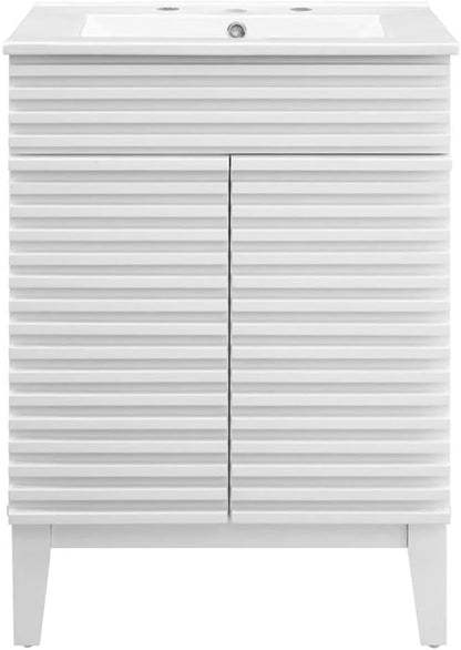 Modway Render Mid-Century Bathroom Vanity with Sink in White White
