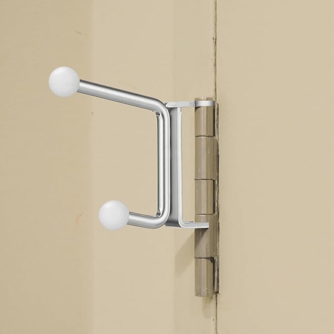 Novabright 2 Pack Door Hinge Hanger Hook Behind Door Towel Rack Double Hook Doors Towel Bar Holder Hinge Mounted for Compact Spaces, Small Bathrooms, and Bedroom (Silver)