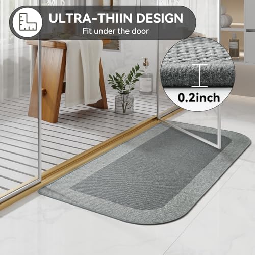 YDKGL Bathroom Runner Rug, Long Thin Bath Mat Fit Under Door, Grey 24x48