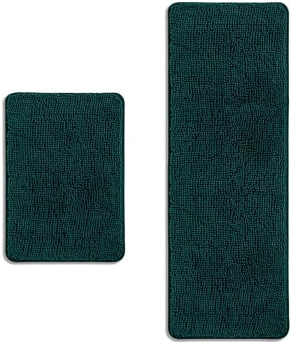 Bathroom Rugs Sets 2 Piece – Absorbent and Washable Bath Mat, Non-Slip, Thick Soft Chenille Bath Rugs for Bathroom Floor, Shower, Sink(17" x 24"+17" x 47", Dark Teal)