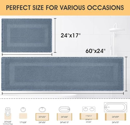 Upgrade Waffle Bath Mat Set 2 Piece, Boho Bathroom Rugs Absorbent Non Slip, Ultra Soft Bathroom Mat, Machine Washable Knit Bath Rugs with Tassels for Bathroom, Bedroom, Kitchen, Shower, Tub, Blue