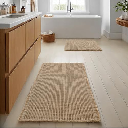 JIUZHEN Set of 2 Waffle Bathroom Rugs Non Slip Bath Mats 16"x24"+24"x48"